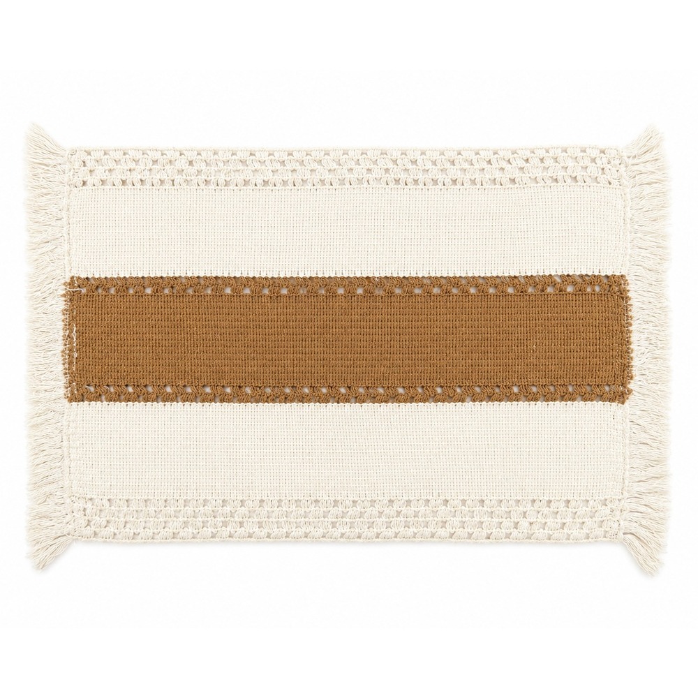 Boho Set of 6 Woven Placemats Crochet Fringe Farmhouse Cream Tan Neutral Beige